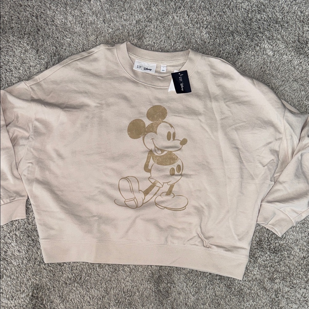 Disney Beige Sweatshirt with Gold Mickey Graphic